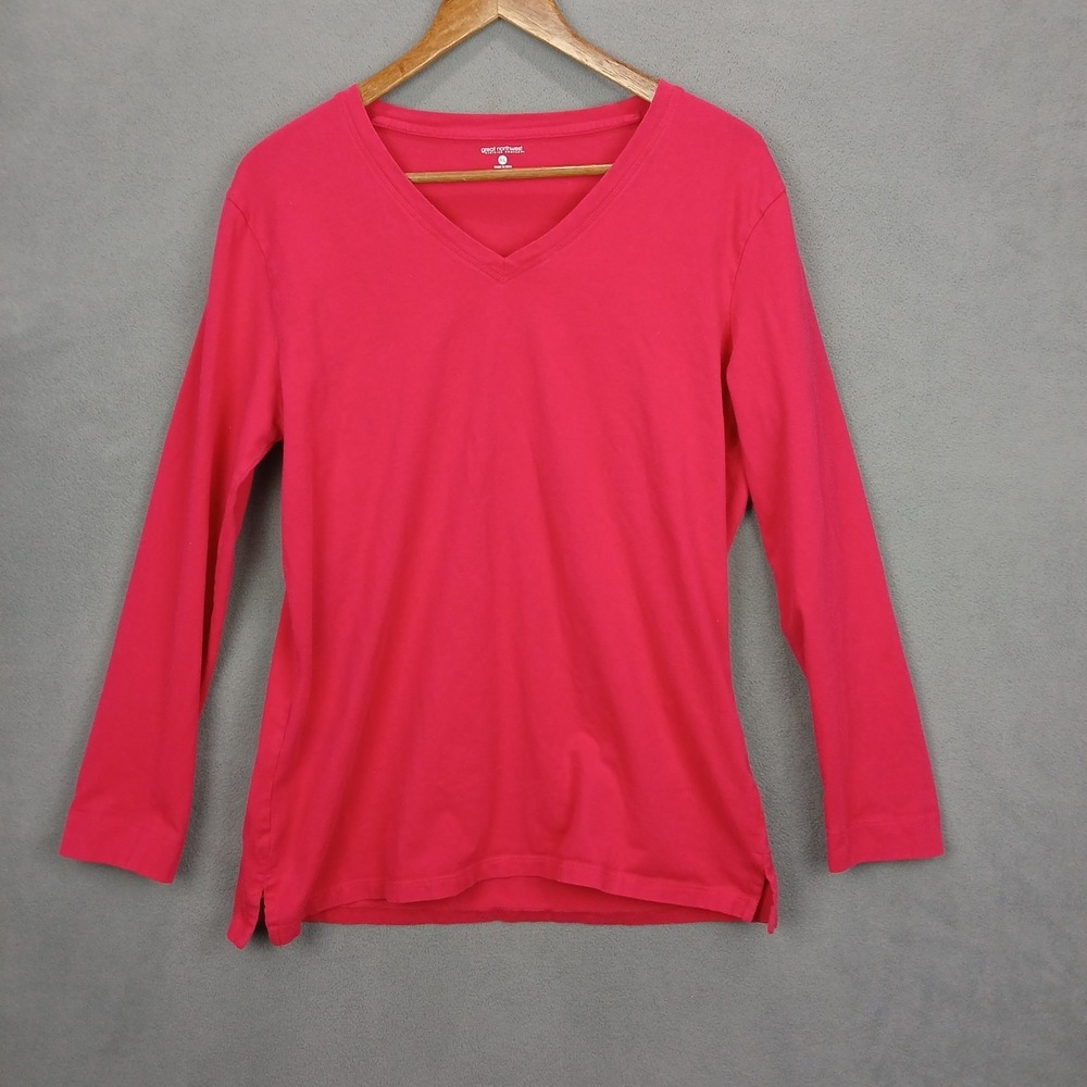 Great Northwest Shirt Womens XL Hot Pink Cotton V Neck Side Slit Long Sleeve
